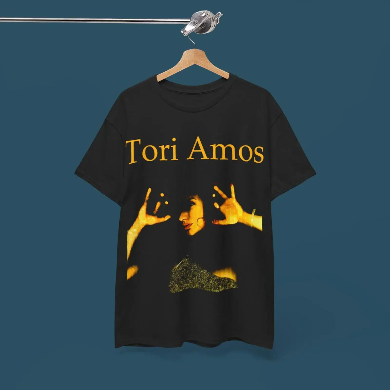May include Black t shirt with a yellow image of Tori Amos the text is printed in above vintage Washed Stylish Slightly fashion