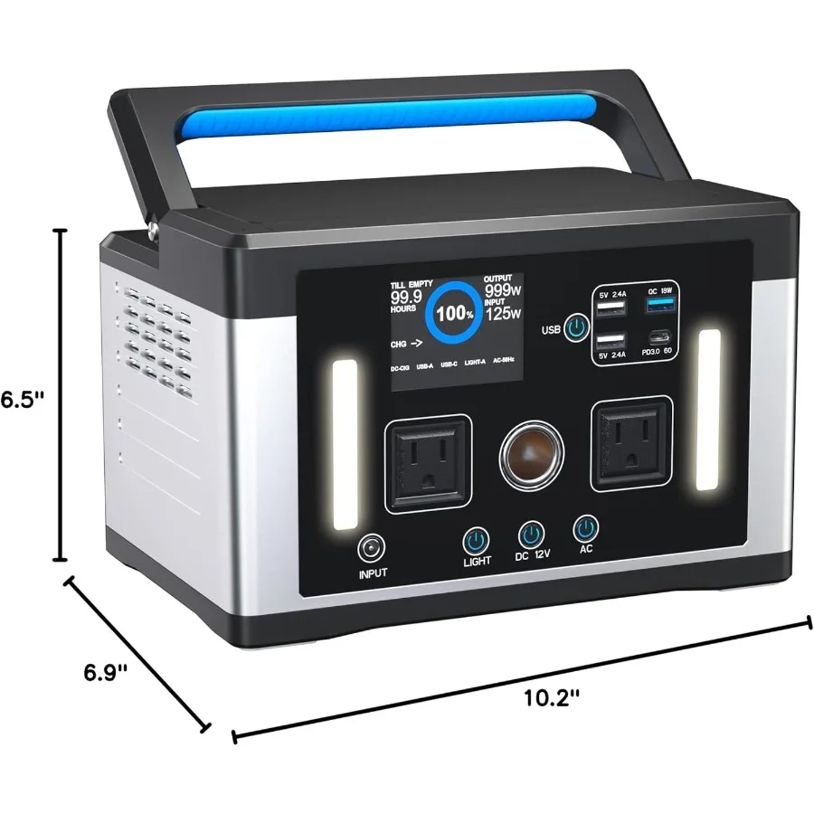 Portable Power Station 700W 1000W Peak 577Wh Backup Battery Solar Generator with Pure Sine Wave Inverter 120V AC Output Car Out