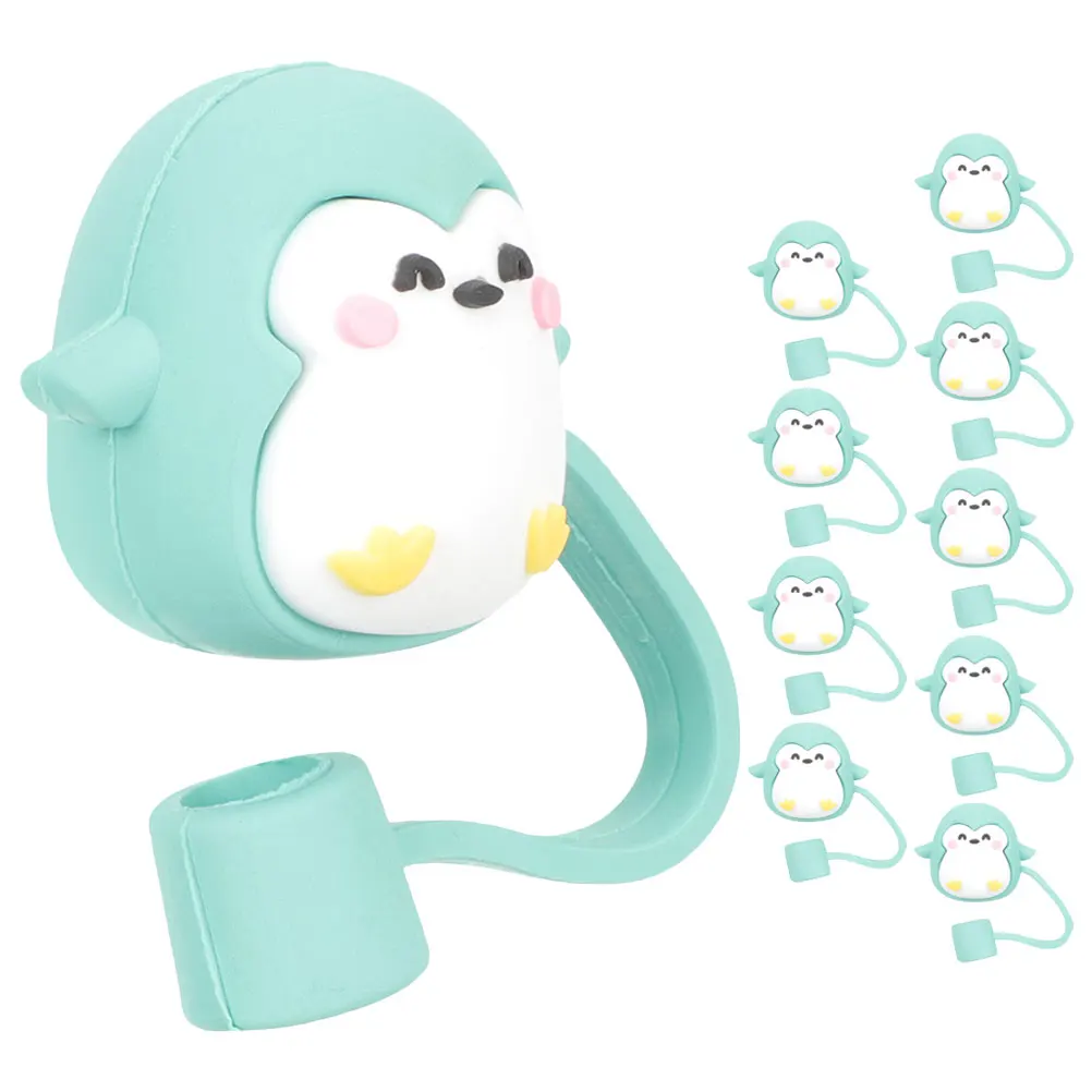 

10pcs Silicone Straw Tips Cover Cute Penguin Plug Reusable Drinking Accessories For Tumblers Bottles Mugs Glass