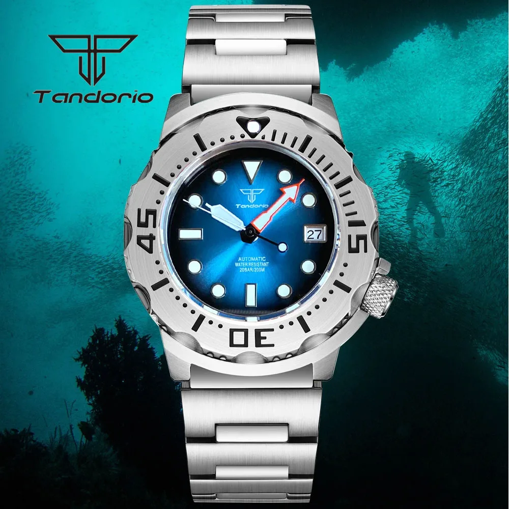 Tandorio 42mm NH35A Monster Case Sunburst Dial 20ATM Dive Men's Automatic Watch AR Sapphire Glass 3.8 Crown Date Gradient Color