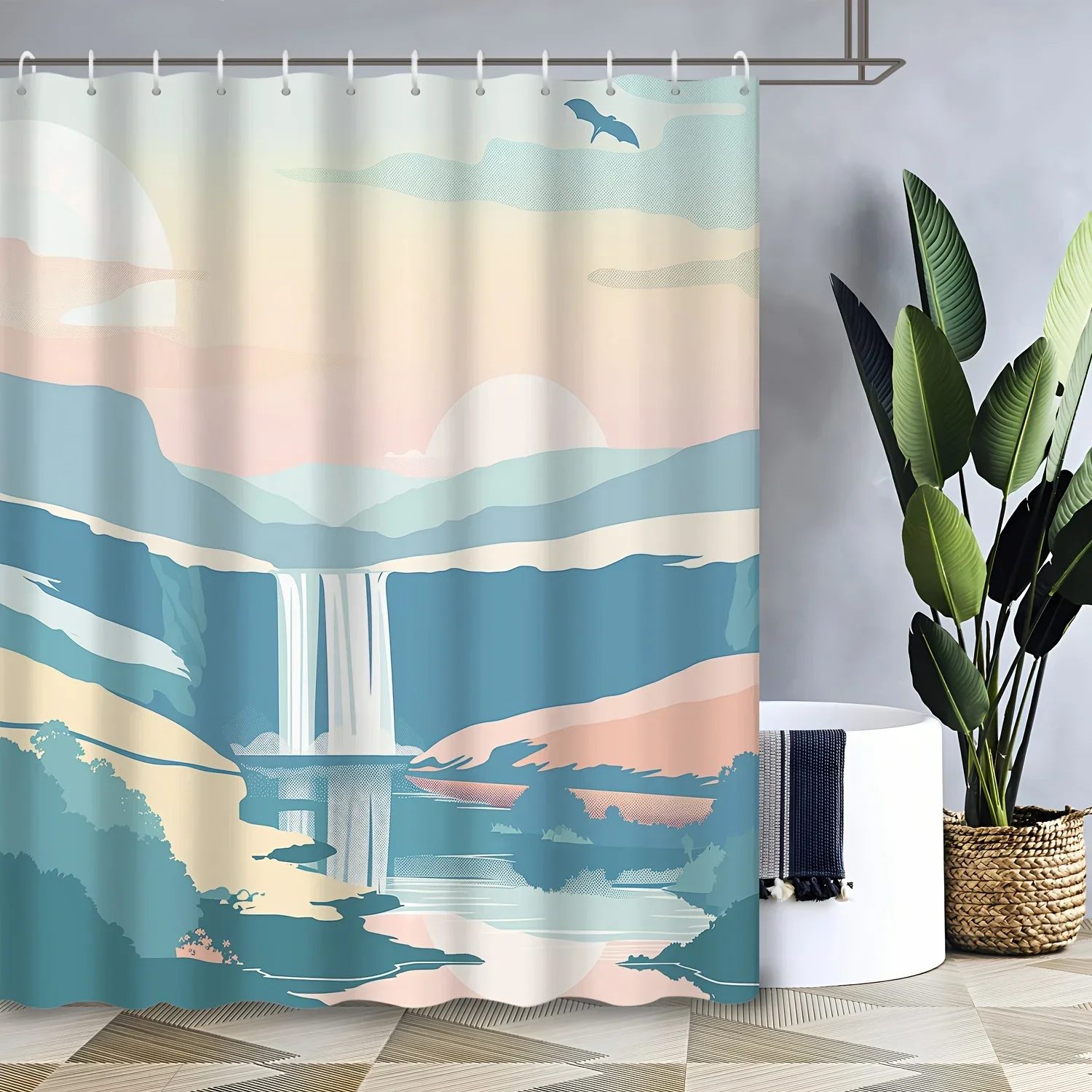 

Creative Cartoon Forest Scenery Shower Curtain - Artistic Waterproof Print, Bathroom Wall Decoration