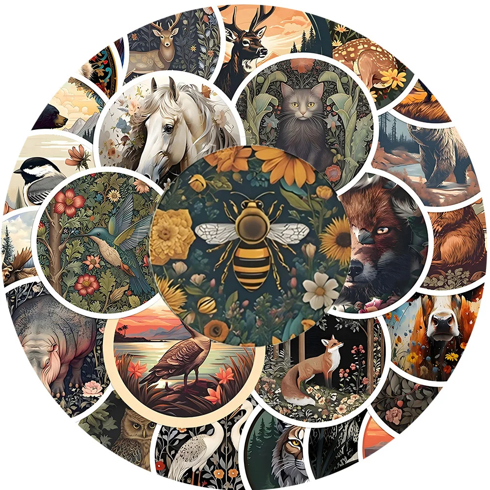 

10/30/50pcs Retro Animal Round Stickers Cartoon Creative Graffiti Sticker for Skateboard Guitar Laptop Waterproof Kid DIY Decals