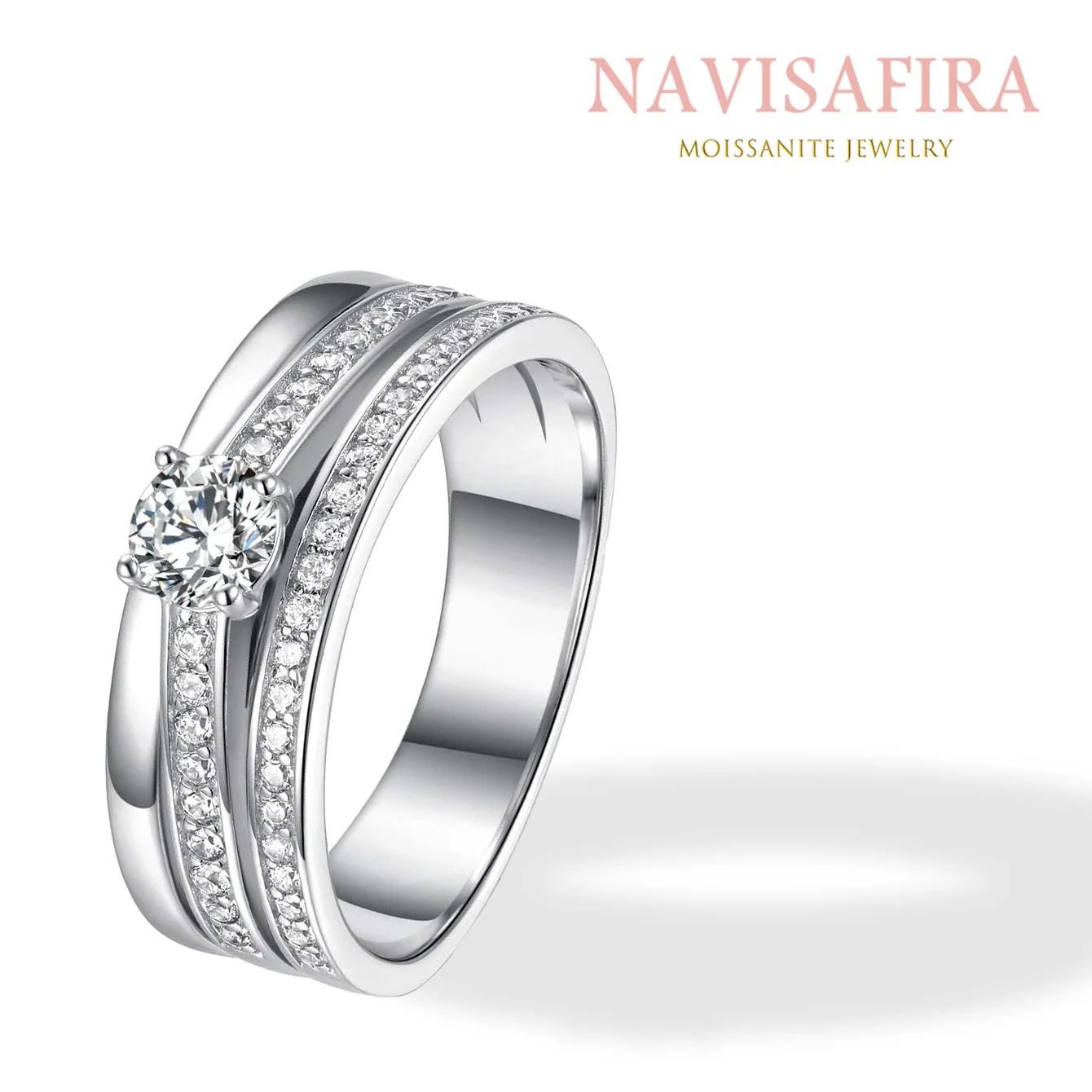 

0.4Ct S925 Moissanite Solitaire Ring with Zircon Accents, Multi-Layer Elegant Design for Engagement