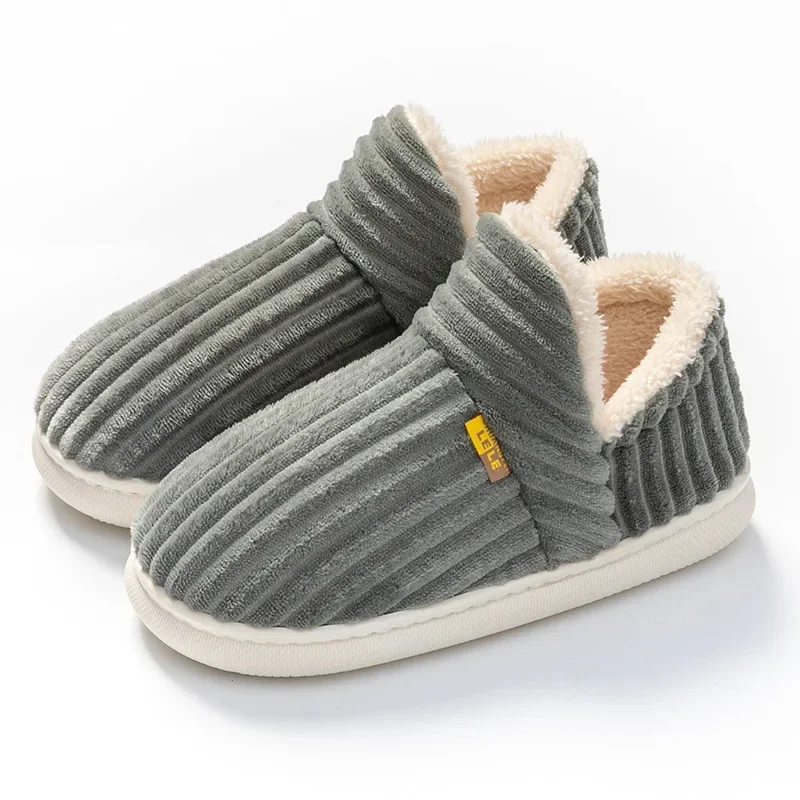 Winter Couple Style Concise Solid Color Wrap Heels Plush Slippers Non-slip Warm Flip Flops Women Men Home Casual Cotton Shoes