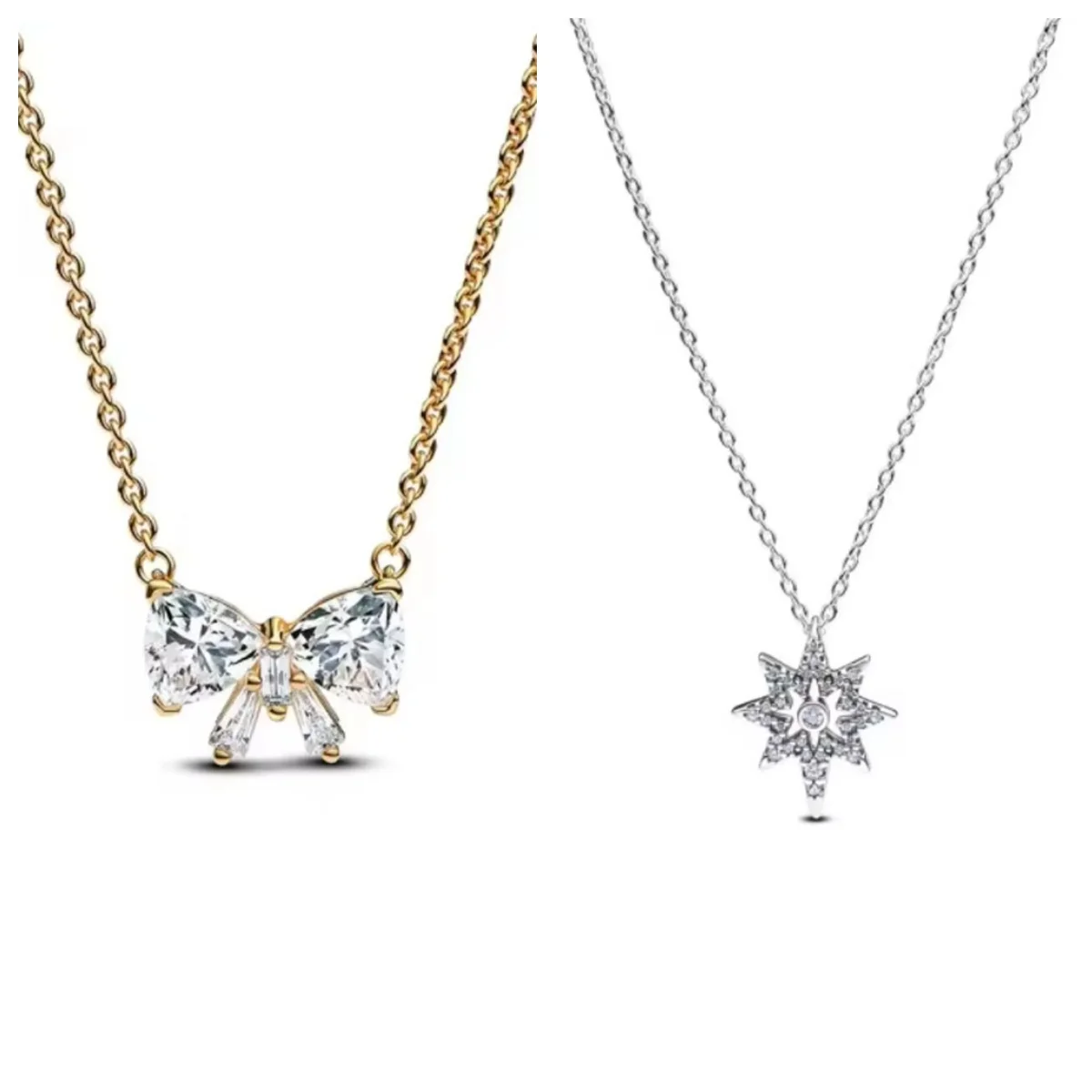 

2025 925 Silver white store bow necklace fit Lover's Holiday Gift Jewelry Shining Sun Flash
