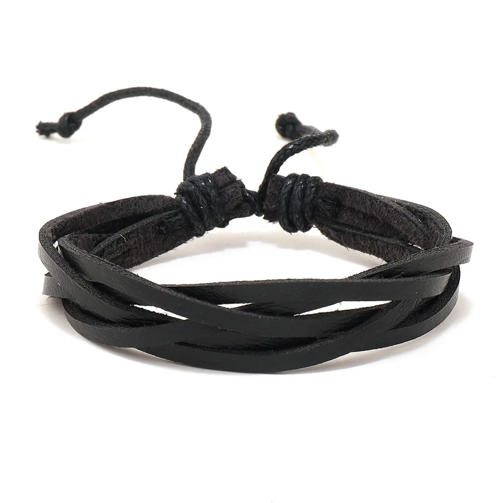 4pcs Vintage Woven Leather Bracelets For Men Retro Feather Twists Rope Chain Braided Leather Bracelets Gifts For Friend