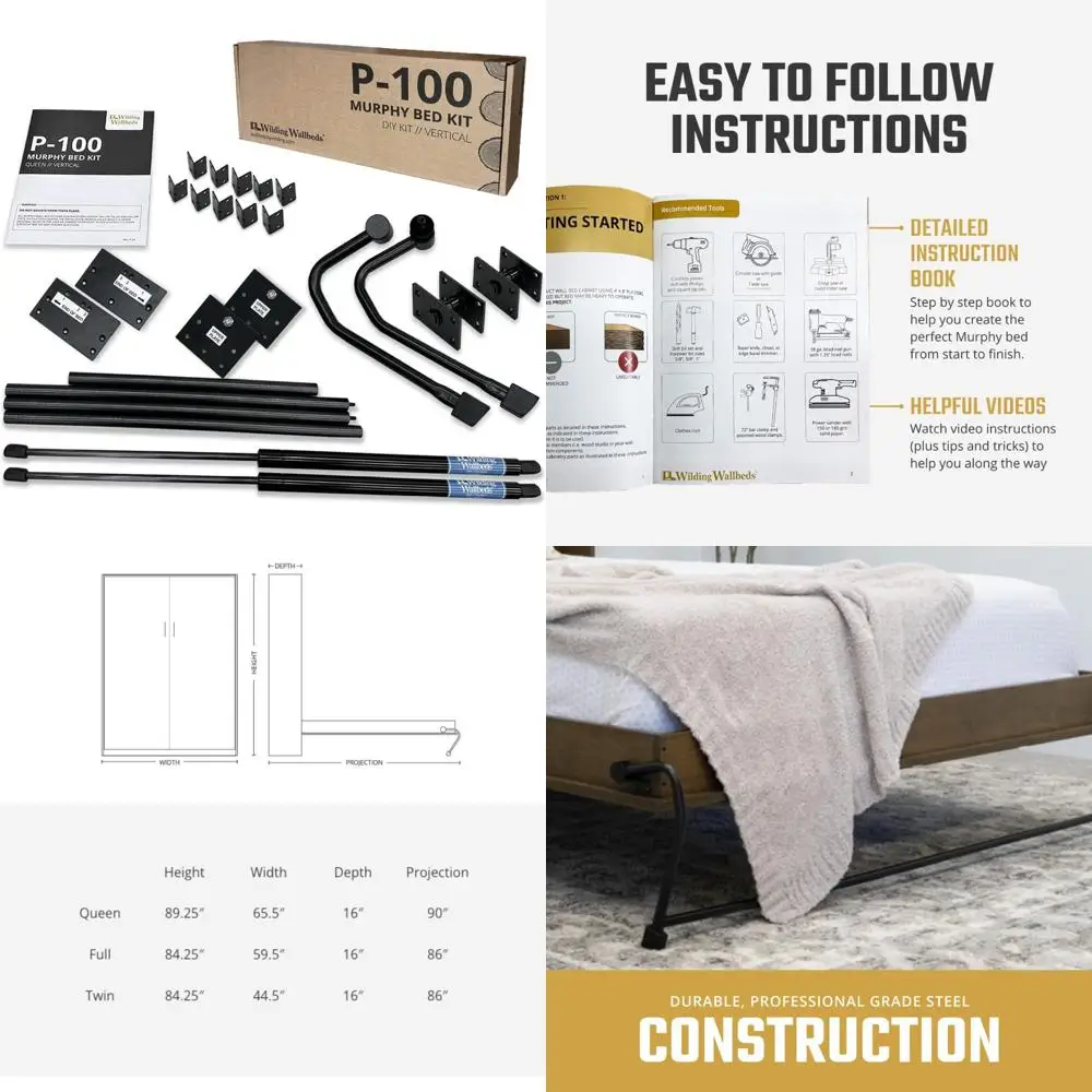 

DIY Full & Queen Size Murphy Bed Kit with Piston Lift Mechanism and Easy Assembly Instructions