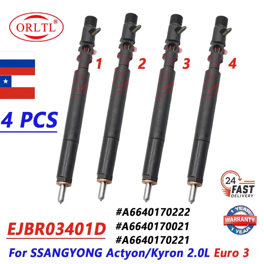 4 PCS Diesel EJBR03401D EJBR04701D Common Rail Injector for SSANGYONG A6640170221 A6640170021, 6640170221, 6640170021