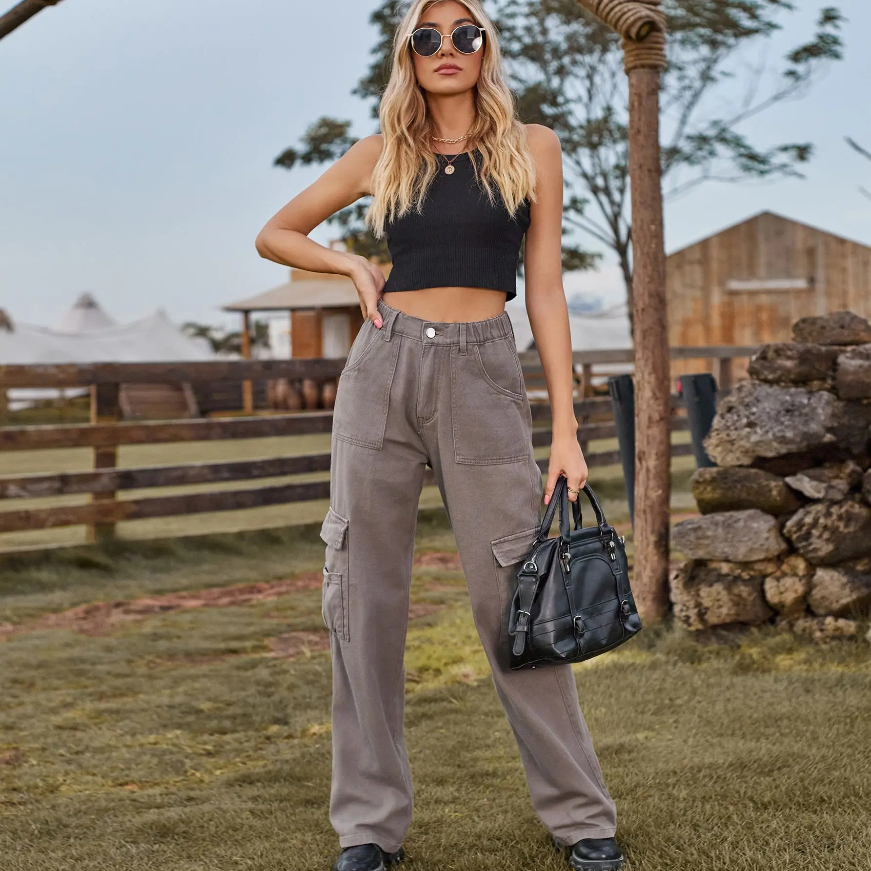 

Женские джинсы, брюки-карго, потертые винтажные повседневные прямые брюки со средней талией и множеством карманов, осень 2021, уличная одежда, джинсы