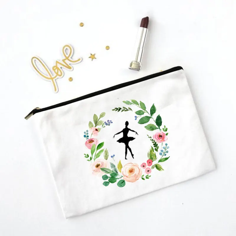 Ballet Lipstick Bag Women Fashion Harajuku Cosmetic Bags Casual Dance Eco Canvas Reusable Handbag Makeup Pouch Gift for Her