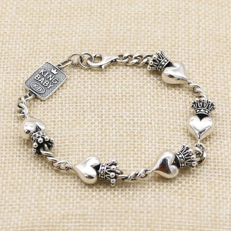 Fashionable all silver Harajuku style nightclub punk S925 pure silver crown peach heart simple Korean fashion men's and women's