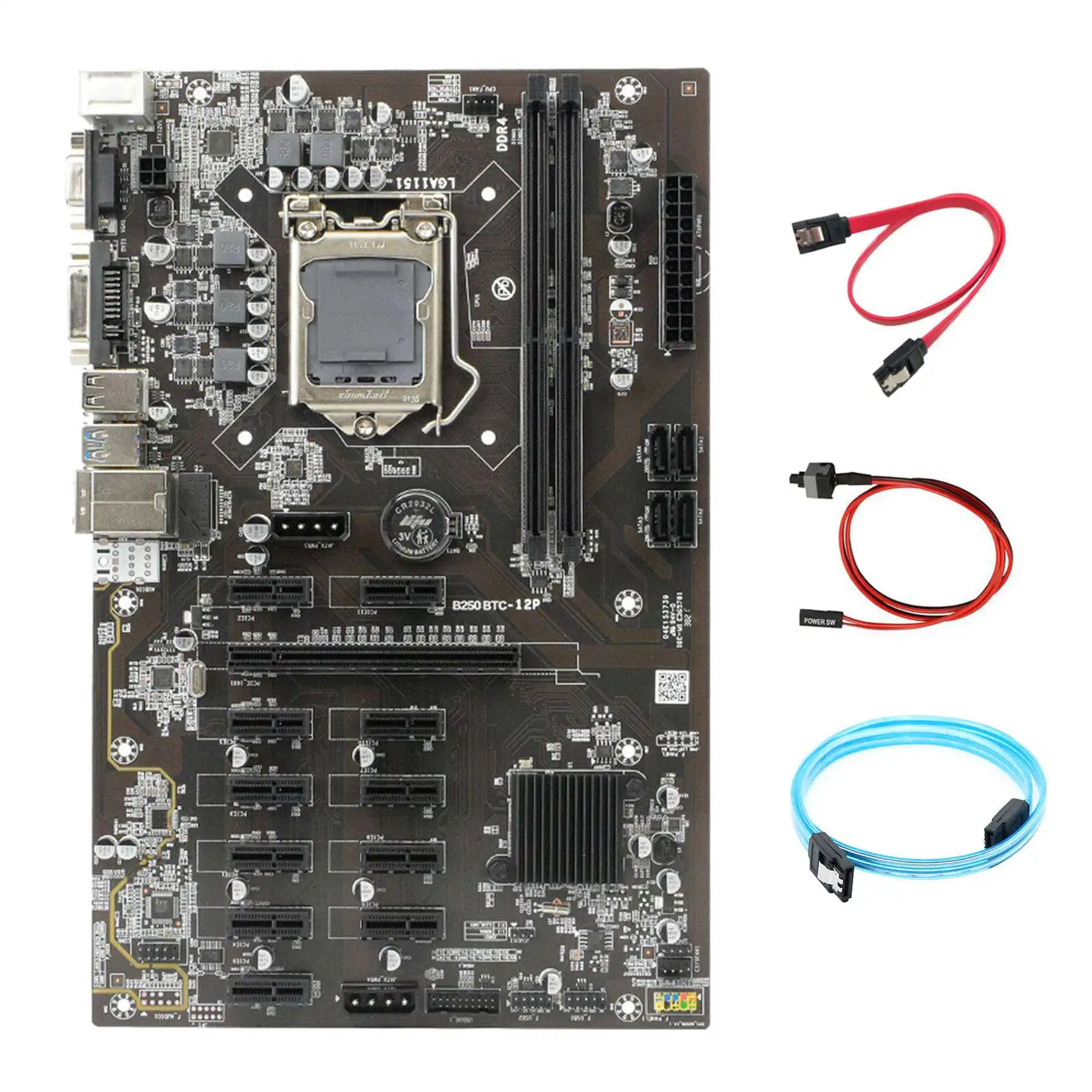 

B250 BTC Mining Motherboard with SATA3.0 Serial Port Cable+SATA Cable+Switch Cable 12XGraphics Card Slot LGA 1151 DDR4