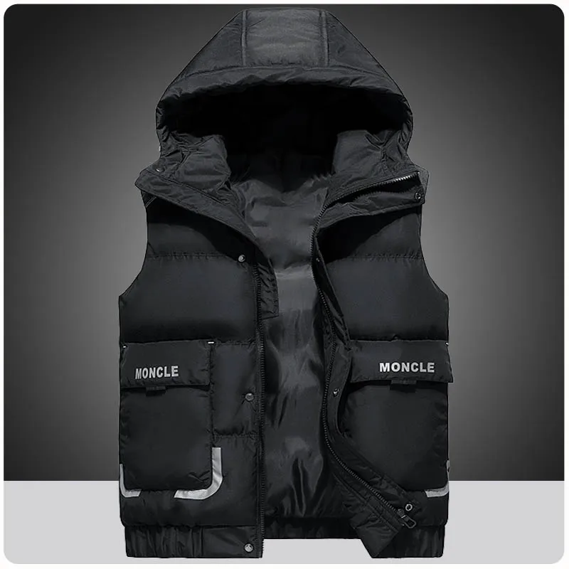 Plus Size 7XL 8XL Winter Vest Men Sleeveless Cargo Jackets Thicken Warm Hoodies Coat Casual Multi-pocket Waistcoat Men Clothing