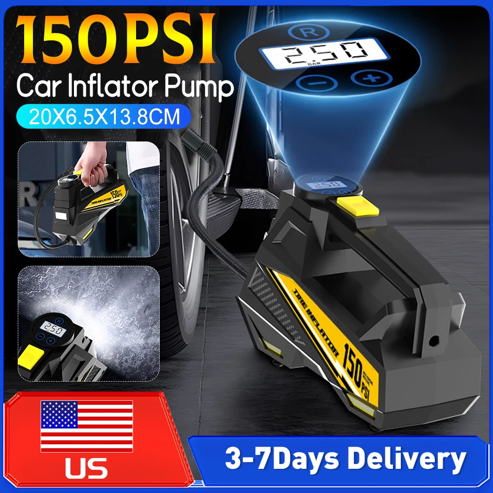 

Электрический насос для накачки шин 150PSI, 12В, портативный автомобильный компрессор с цифровым дисплеем и LED-подсветкой для автомобиля, велосипеда, мотоцикла, мячей