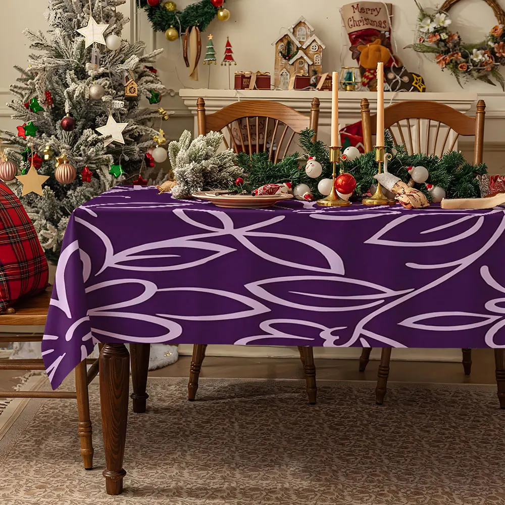 Purple Dewdrop Foliage Waterproof table cloth, splash-proof tablecloth, for party, Halloween, Christmas, dining, camping