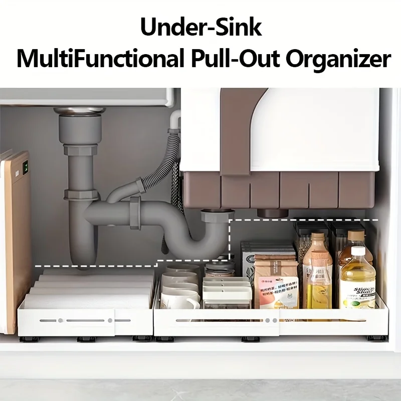 Pull Out Tray Organizer Kitchen Storage Rack Cabinet Expandable Under Sink Spice Boxes Silent Slide Drawer Style Bowl Dish Shelf