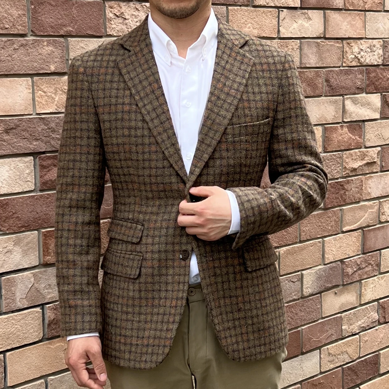 Casual Fashion Tweed  Blazer Masculino Vintage Blazers For Men Blazer Mens Blazer Jacket Designer Clothes Green Plaid Mens Suit