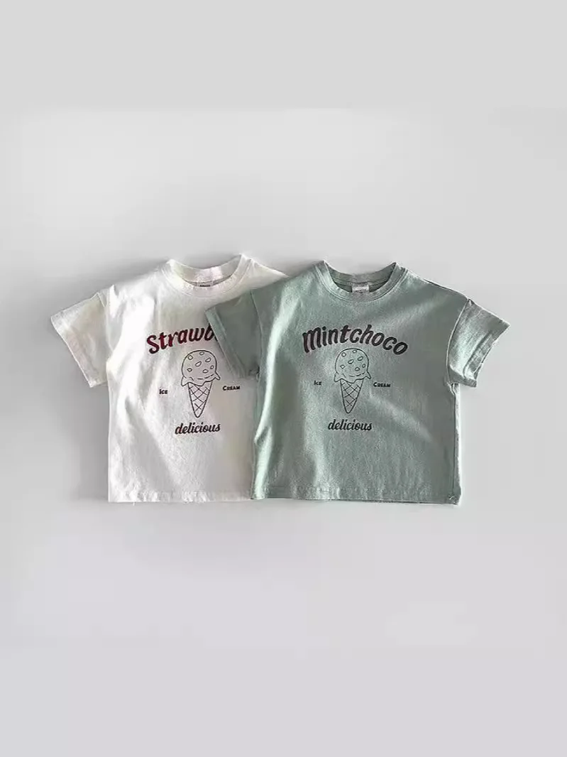 Camisetas de manga corta para bebé, camisetas de algodón con estampado de letras versátiles, Tops transpirables informales para niño y niña, novedad