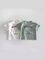 T-Shirt à Manches Courtes en Coton pour Bébé Garçon et Fille, Vêtement Polyvalent avec Lettres Imprimées, Décontracté et Respirant, Collection Été 2024