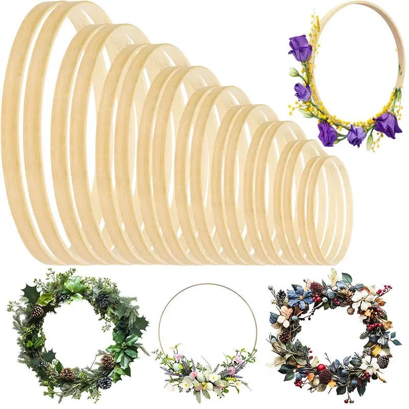 

2pcs Wooden Bamboo Floral Circle Hoop 10/15/18/20cm Macrame Hoop for Wedding Party Home DIY Flower Hoop Decoration