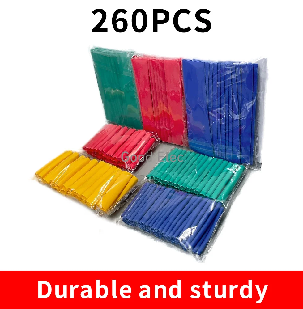 260Pcs/Bag 2:1 Heat Shrinkable Tube Bag Heat Shrinkable Tube Color Halogen-Free Flame Retardant PE Insulation Sleeve