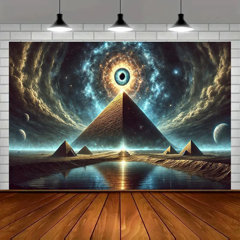 Ancient Egypt Pyramid Eye of Providence Galaxy Space 2D Flat Tapestry Backdrop For Living Room Decor Mystical Wall Hanging Art