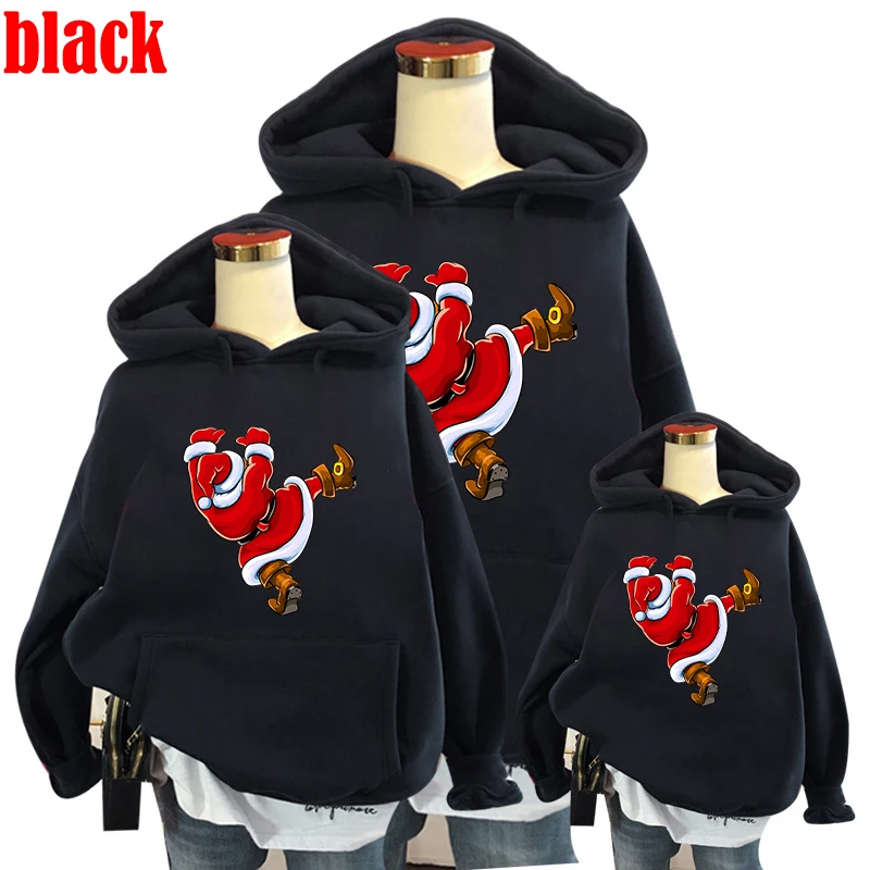 Fashion Santa Claus Climbing The Wall Print Red Hoodies Sport Hooded Sweater Autumn Winter Funny Shirts Family Matching Outfit