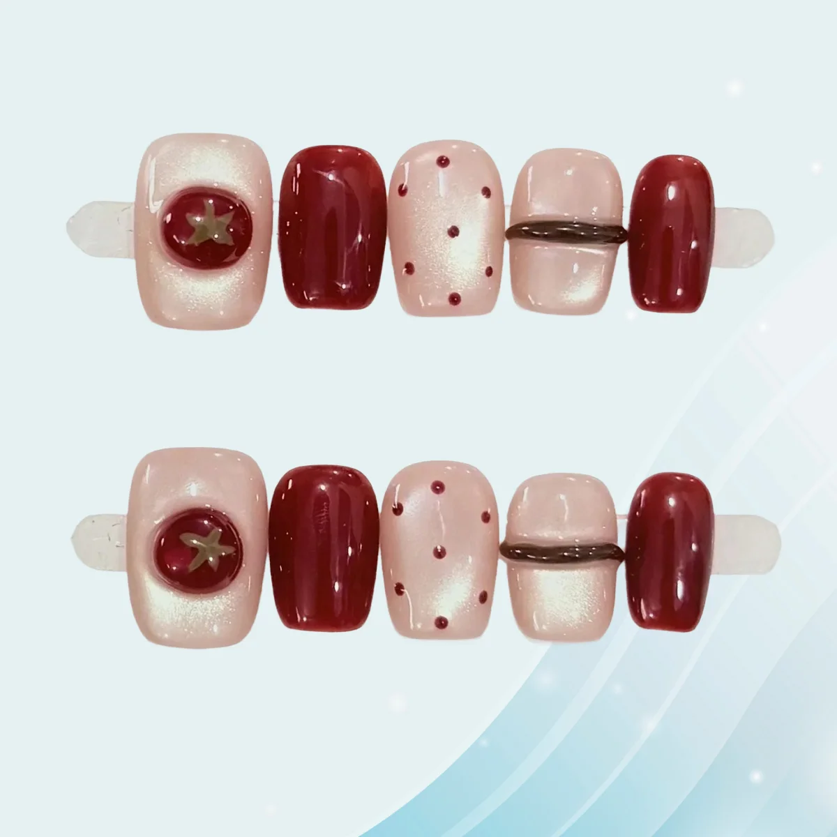 

10pcs Autumn/Winter Cat Eye Handmade Press on Nails 3D Tomato Polka Dots Fake Nail For Women&Girl Short Square False Nail Art