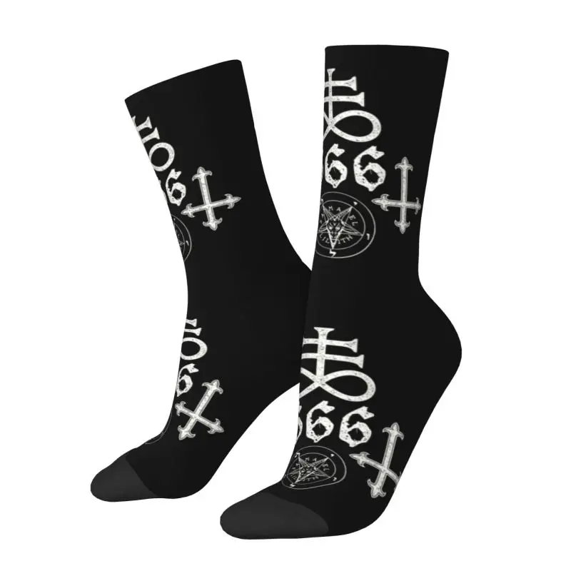 Kawaii Printing Leviathan Cross Satan 666 Socks for Men Women Stretchy Summer Autumn Winter Baphomet Satanic Symbols Crew Socks