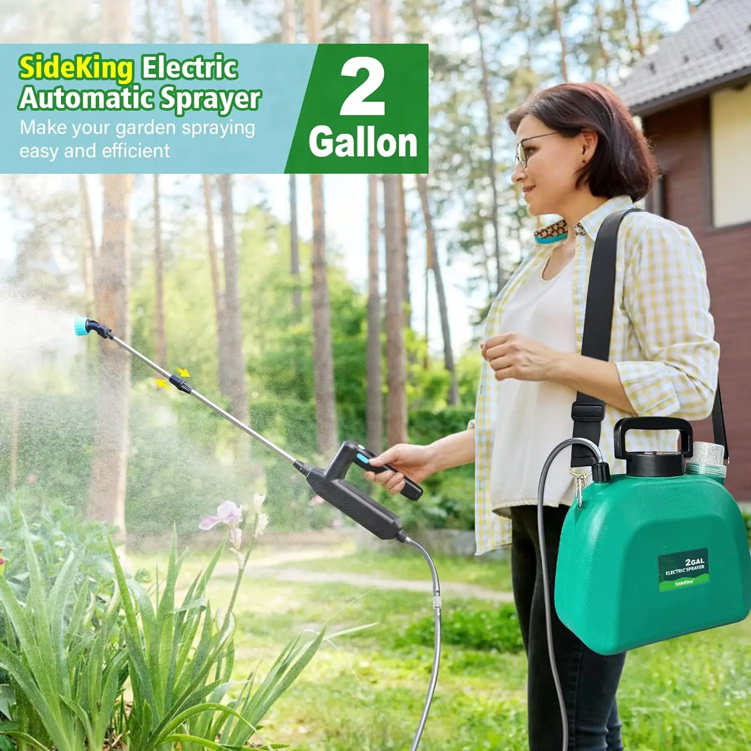 Battery Powered Sprayer 2 Gallon Upgrade Powerful Electric Sprayer with 3 Mist Nozzles Retractable Wand Rechargeable Handle