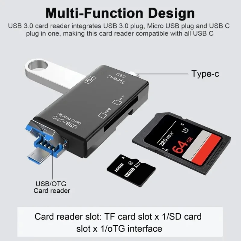 6 In 1 Multifunction USB 2.0 Type C USB Micro USB SD TF Memory Card Reader for Android IPhone Computer Dock OTG Type C Adapter