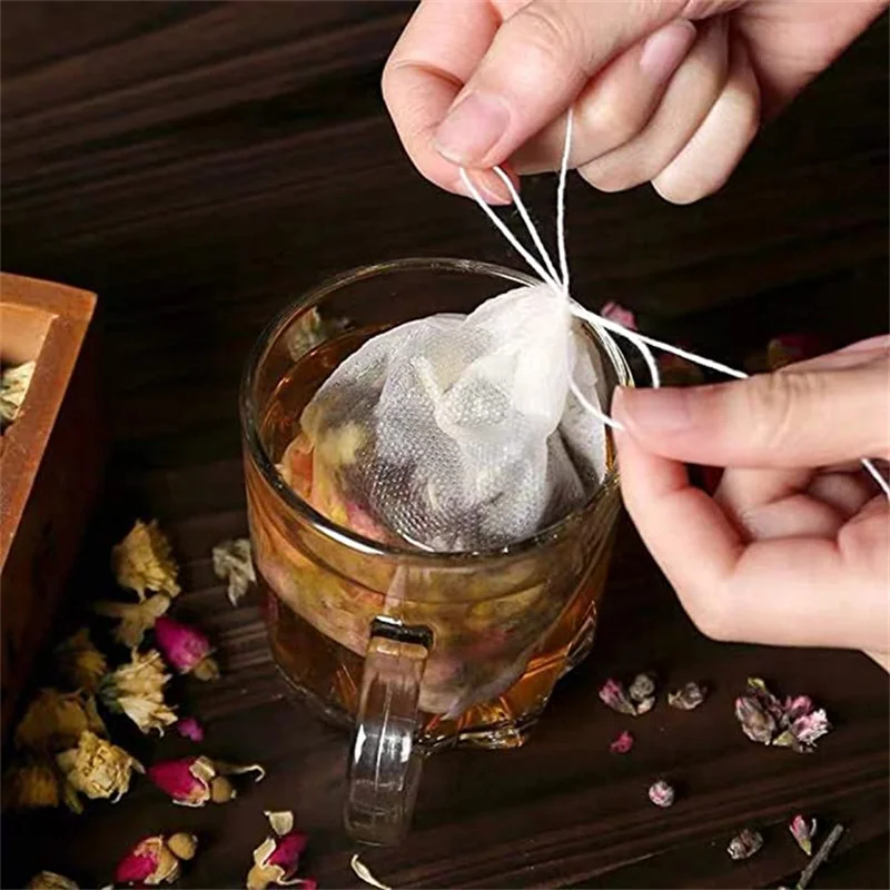 100Pcs Tea Bags Disposable Filter Bags for Tea Infuser with String Heal Seal Food Grade Non-woven Fabric Natural Tea Filter Bags