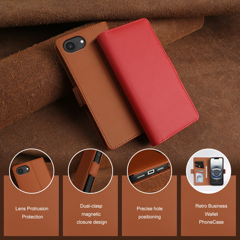

For iphone 17e 16e 15 16 17 Pro Max 14 11 12 13 Mini 7 8 Plus SE XS XR X Phone Case Soft-Touch Leather Flip Cover Magnetic Funda