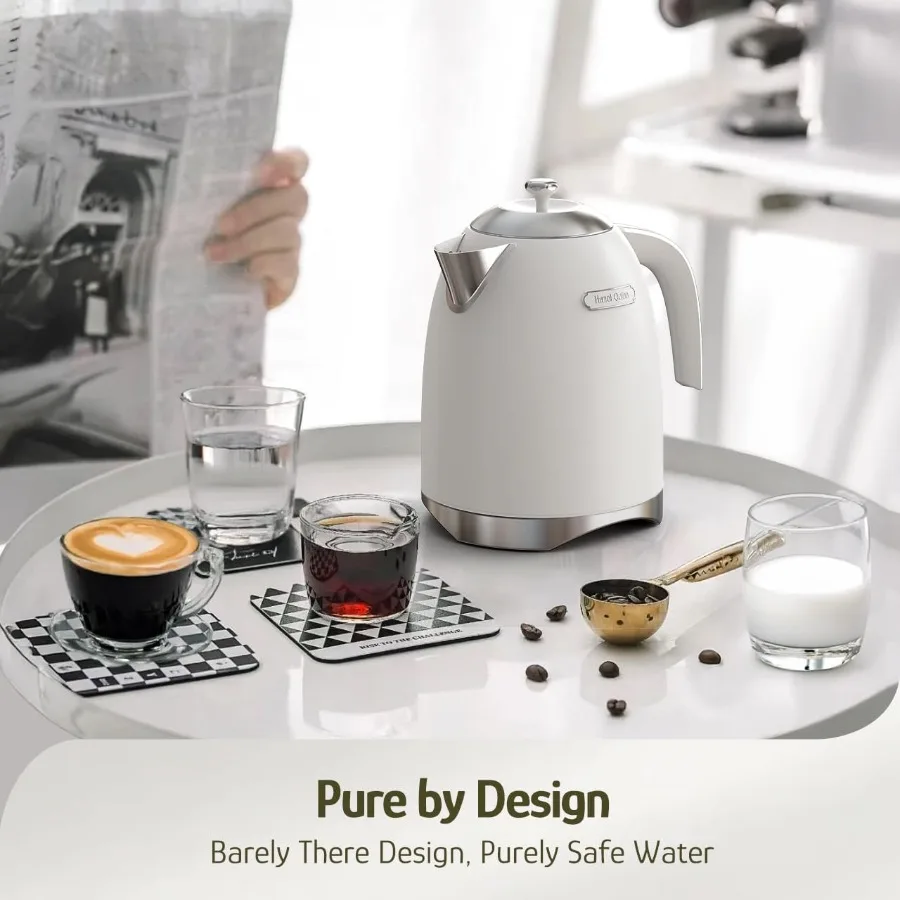 Bouilloire électrique 1,7 litres bouilloire à eau en acier inoxydable sans BPA intérieur 1200W Base rotative sans fil à ébullition rapide automatique