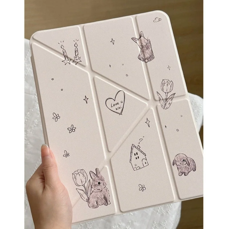 Rabbit Flower Loves New Tablet Case For iPad Pro 11 12.9in 13 M4 9.7 10.2 5/6th 7/8/9 10th 11th MINI Air 4 5 6 7  Trifold Case