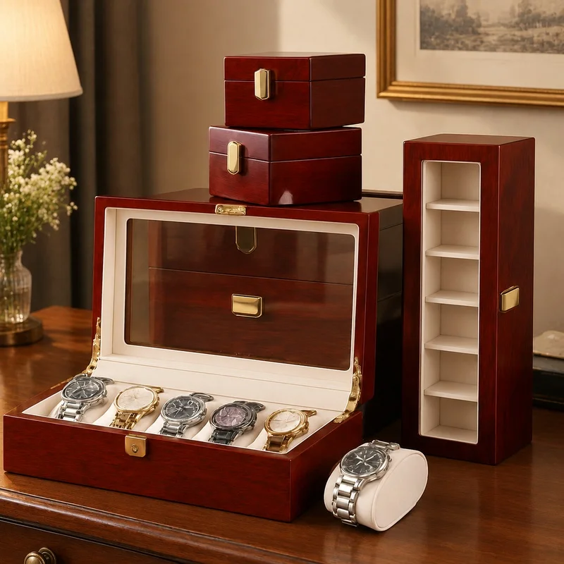 Wooden Jewelry and Watch Organizer Box with Multiple Slots, Sleek Design for Men and Women, Options from 1 to 12 Compartments