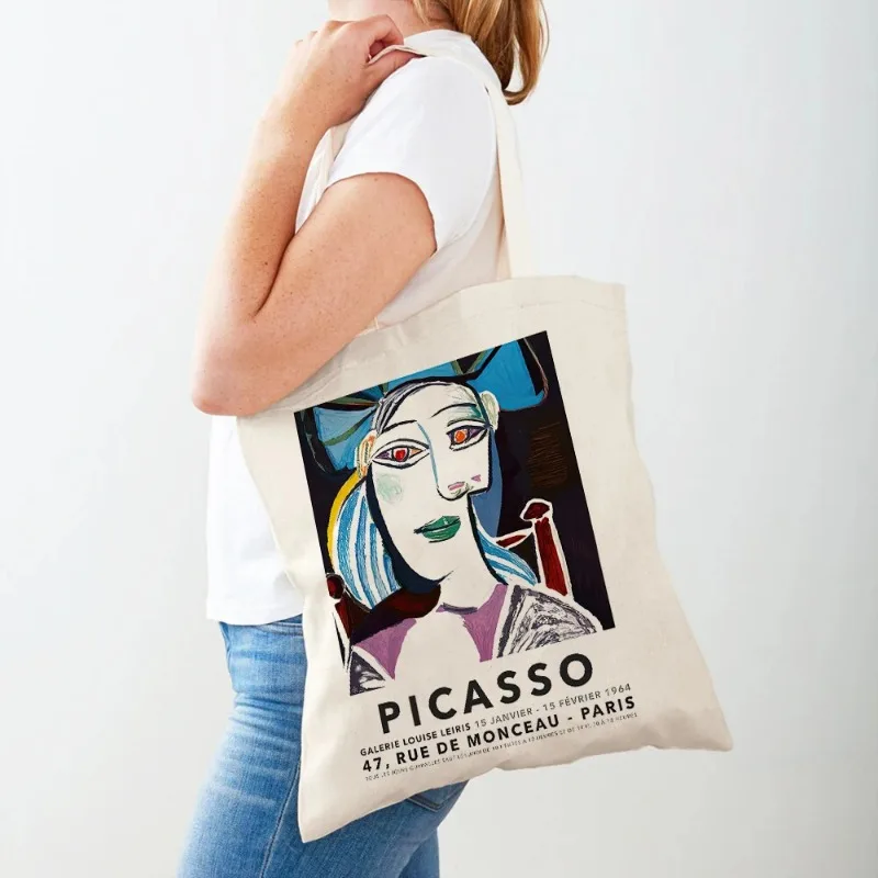 Fashion Picasso Abstract Printing Ladies Handbag Casual Shoulder Bag Eco-friendly Large Capacity Portable Travel Shopping Bag