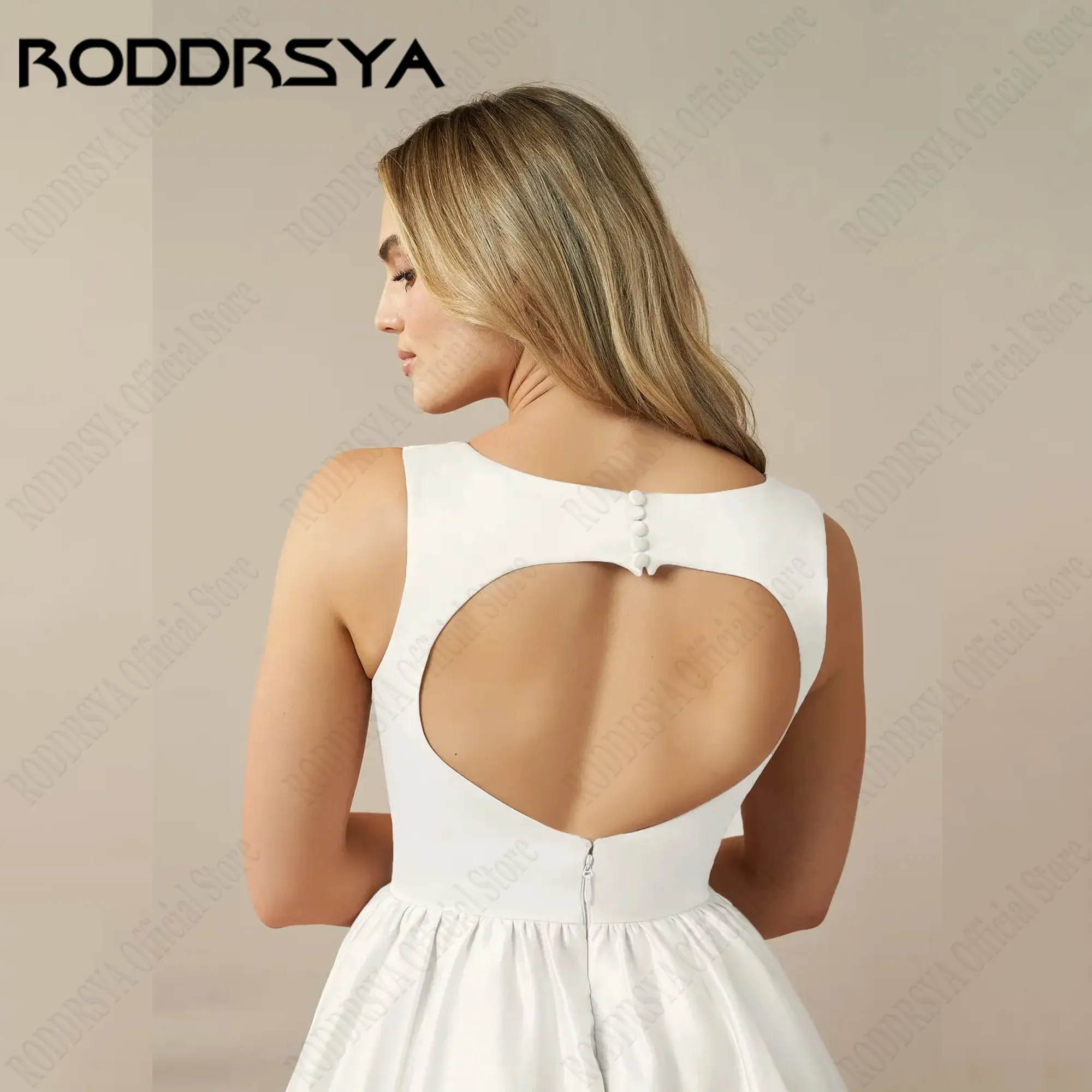 RODDRSYA Mini A-Lineชุดเจ้าสาว2024สแควร์คอBacklessง่ายซาตินGownsแต่งงานแขนกุดVestidos De Fiestaที่กําหนดเอง