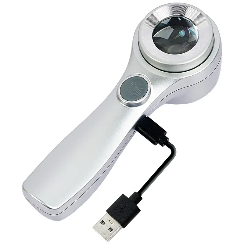 Handheld Magnifier 60X Graduated Magnifying Glass with Light, Usb Charging High-Definition K9 Optical Lens