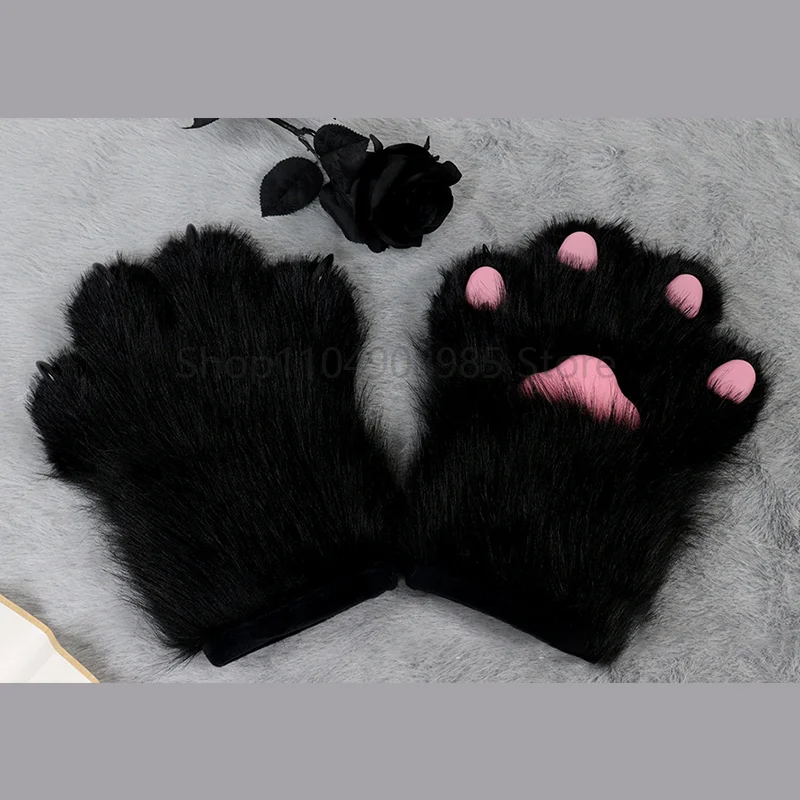 

Furry Animal Claws Nails Gloves Faux Fur Plush Furry Cat Claw Gloves Fox Paws Mittens Halloween Cosplay