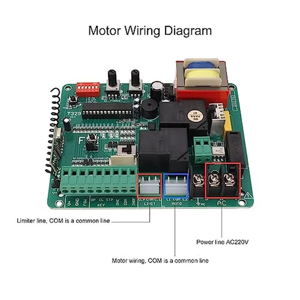 Sliding Door Motor Controller Board 220V with LED Status Lights Remote Compatibility and Safety Reverse Design