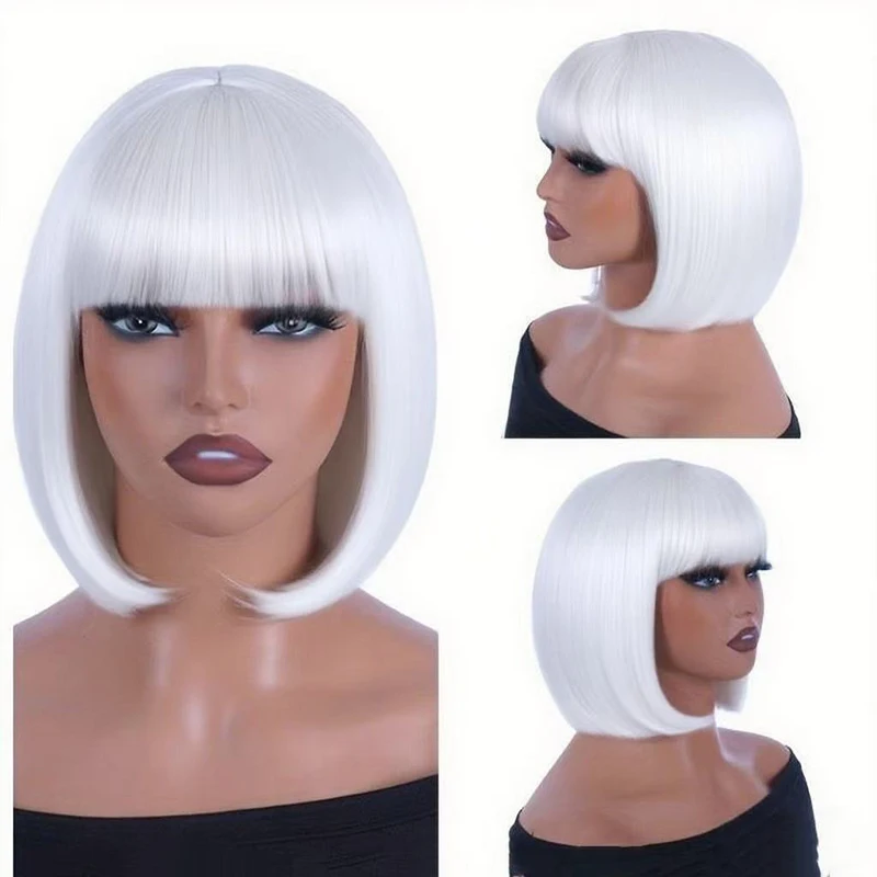 Party Lady Chemical Fiber Short Hair Bar Clothing Match Colorful Wig Music Festival Dress Up Headwear Straight Bangs Bob Haircut