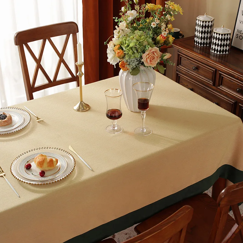 세탁 가능한 단색 녹색 가장자리 식탁보, 커피 테이블 커버, 주방 식사, 고급 테이블 장식, 사진 배경