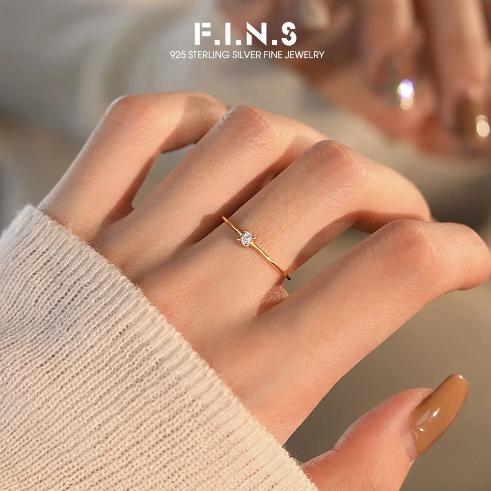 

Кольцо F.I.N.S из стерлингового серебра S925 с позолотой и цирконием для женщин, минималистичный модный дизайн, изящное открытое кольцо, ювелирное украшение для помолвки
