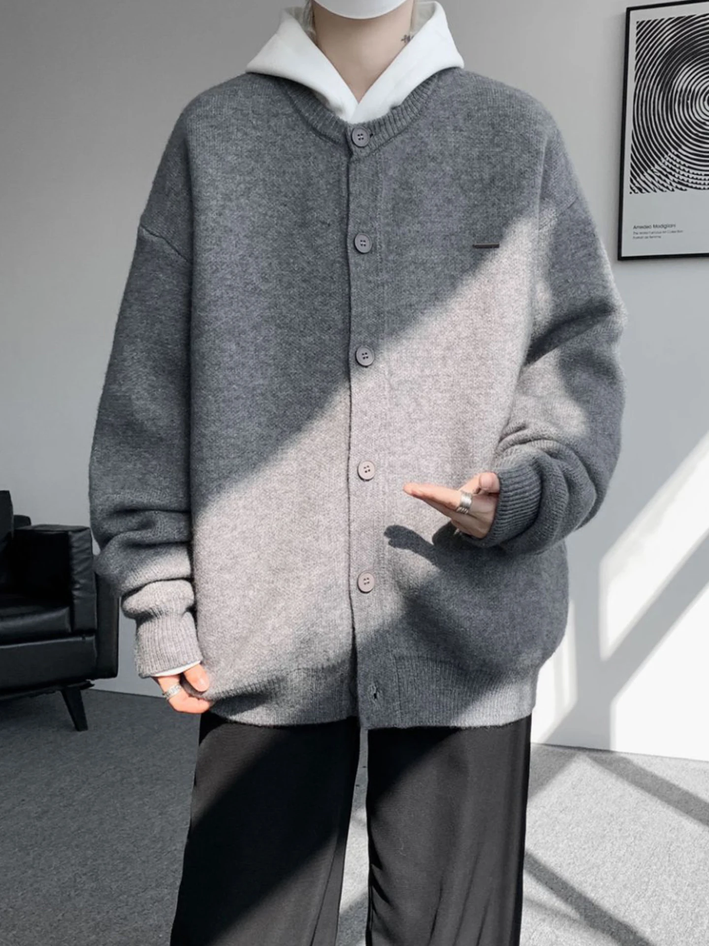 

Мужской вязаный кардиган свободного кроя с американским бейсбольным воротником, повседневный, мягкий полиэстер, для прогулок и бега