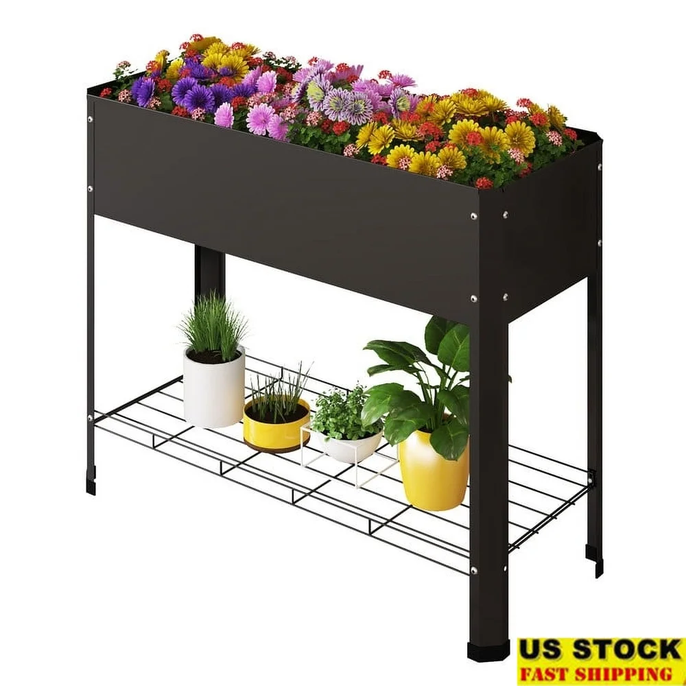 

40 Inch Elevated Metal Planter Box with Legs Ergonomic Raised Garden Bed Durable Steel Frame Vegetables Herbs Flowers Outdoor