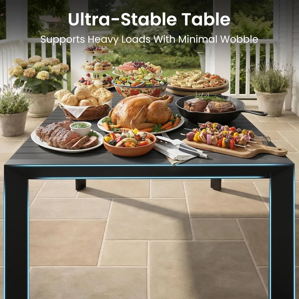 

Outdoor Dining Table for 6, 71in Aluminum Patio Dining Table with Umbrella Hole Weather-Resistant Rectangle Outside, Customized