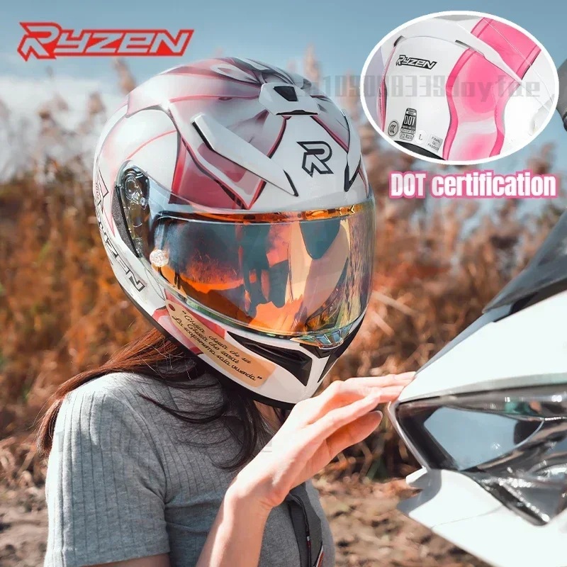 

Мотоциклетный шлем Ryzen с двумя линзами для девочек, непромокаемый пригородный полный шлем, зимний мотоциклетный шлем, сертификация DOT