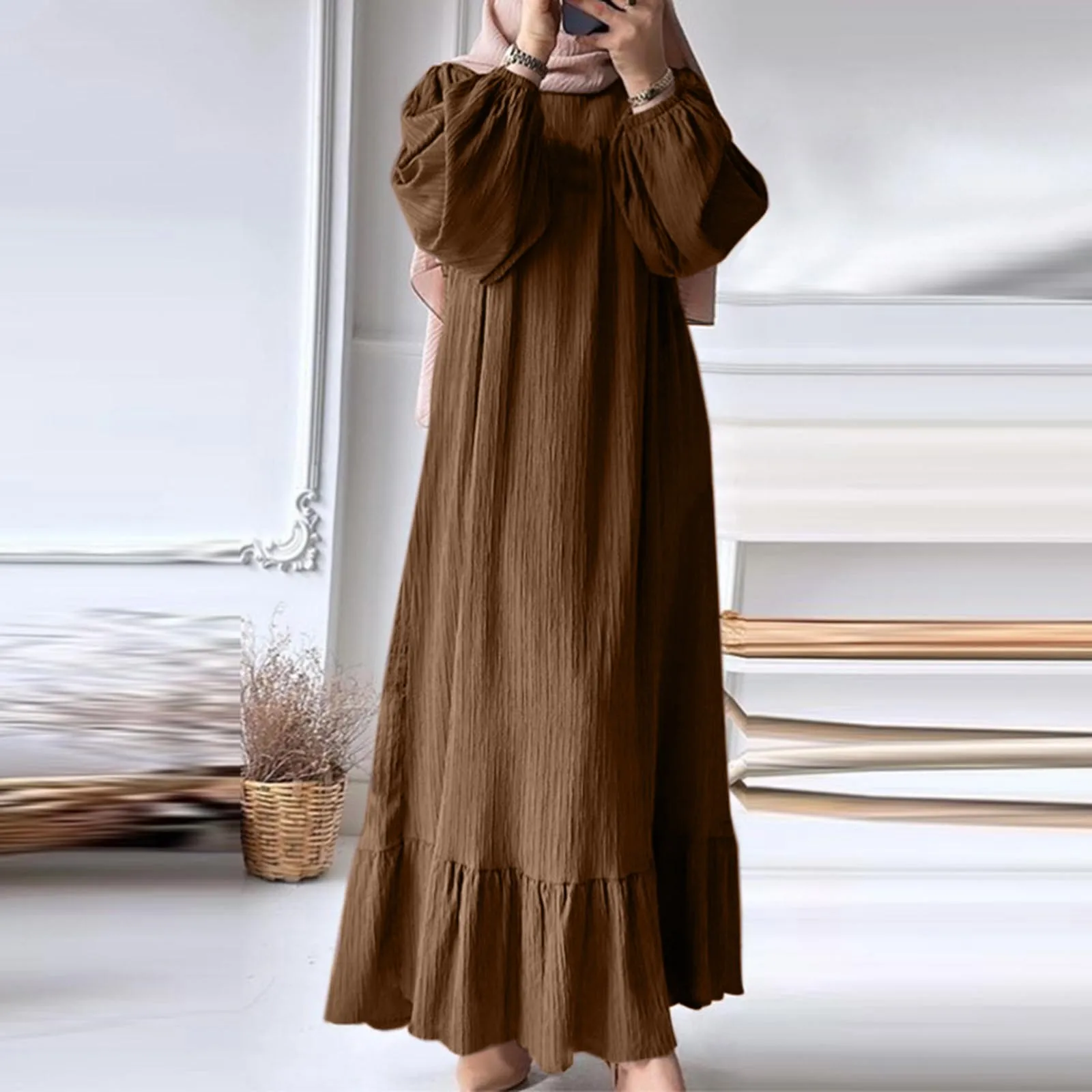 Vestido modesto de manga larga para mujer, Túnica musulmana de gran tamaño, caftán, Eid Khimar, Abaya, Dubái, Turquía, Islam, Kebaya Damen