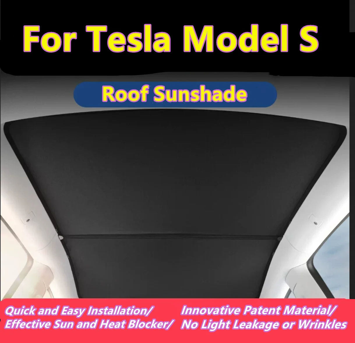 Black Top Skylight Roof Sunshade Shade Sunroof Glass Upgrade Mesh Net Cover For Tesla Model S 2015-2026